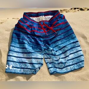 Under Armour YL Red and Blue Swim Shorts